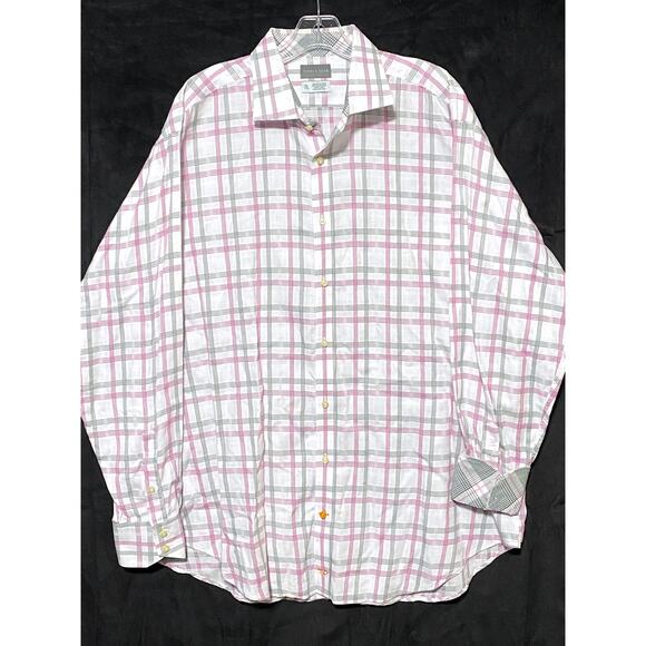 Thomas Dean Shirtmakers Cloth Button Shirt Pink Gray White Flip Cuff Mens XXL - Picture 1 of 5